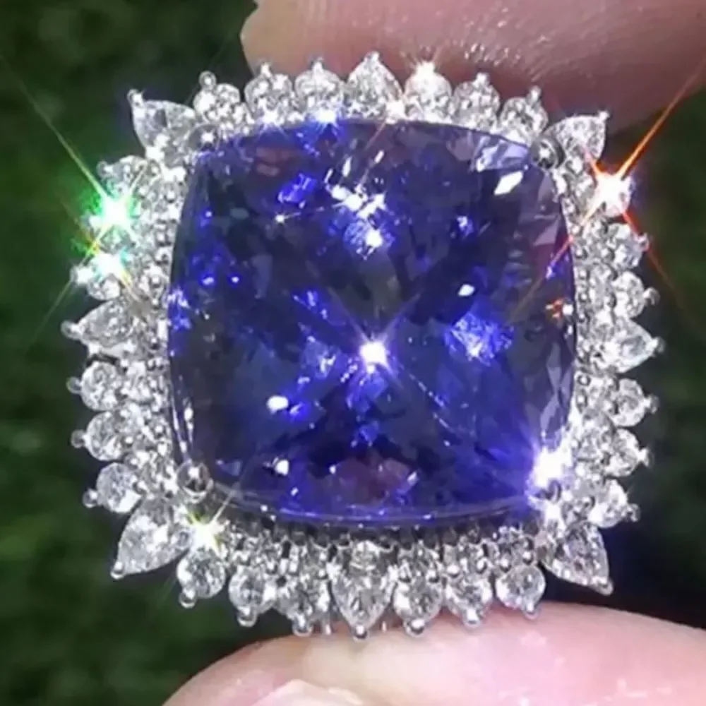 ❤️025❤️ 4.80 Ct Cushion Cut Blue Sapphire Halo Engagement‎ Ring 14K White Gold